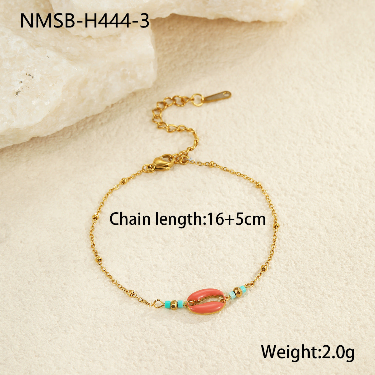 Bracciale da donna in acciaio inossidabile minimalista con perline ispirato all'oceano con conchiglie, stelle marine e dettagli floreali