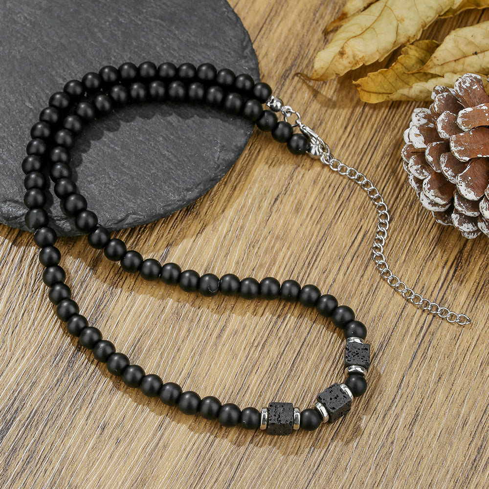 Hip-hop Vintage Geometric Round Matte Stainless Steel Necklace with Acrylic Beads for Unisex