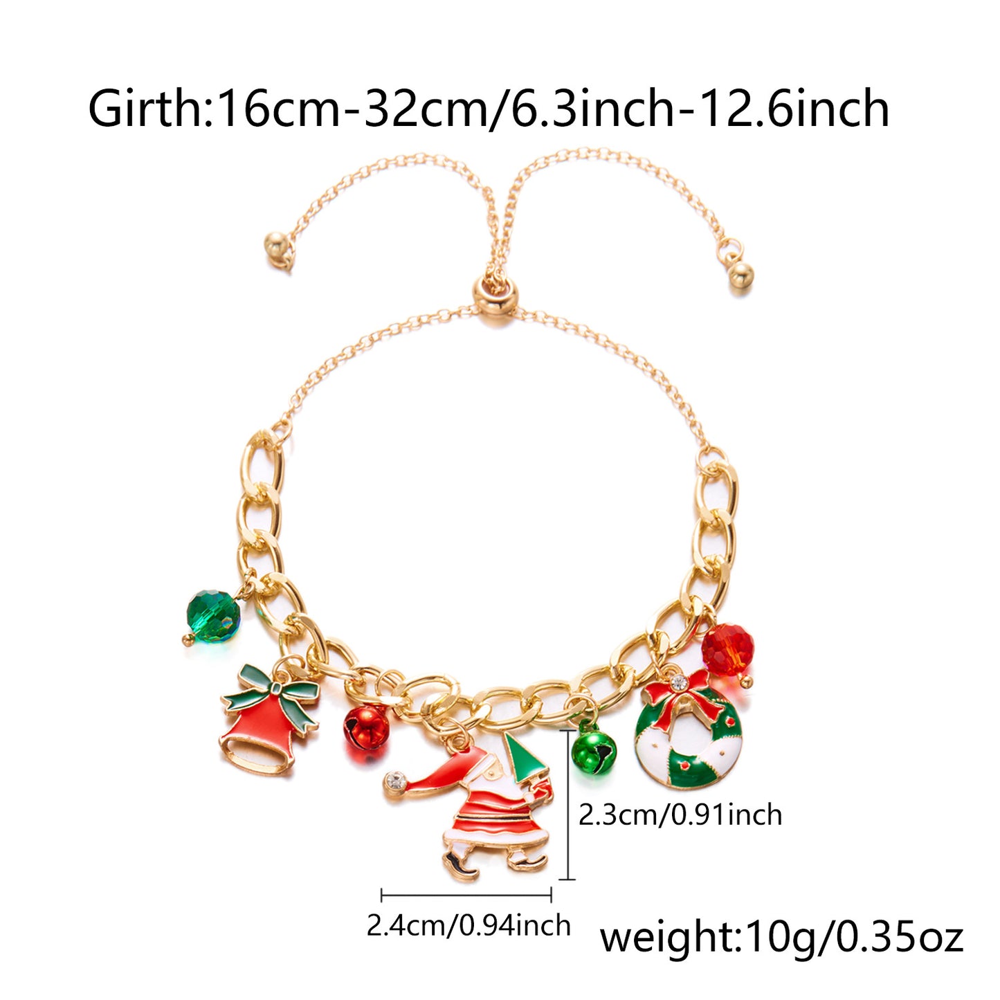Pulsera de aleación con colgantes de árbol de Navidad, muñeco de nieve, campana, reno y bastón, esmaltada, para mujer