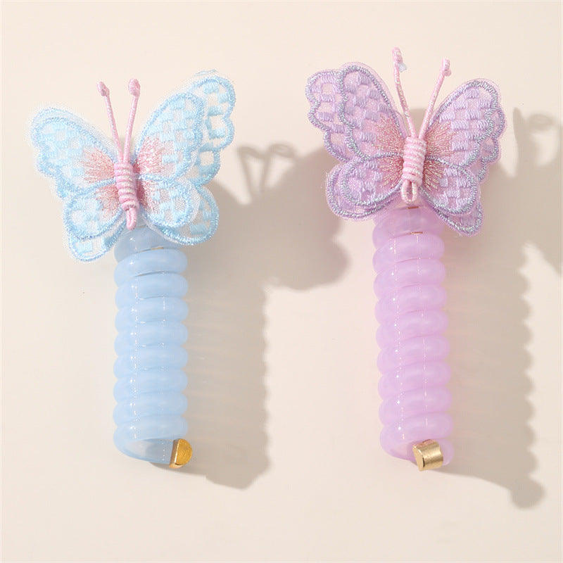 Rainbow Butterfly Hair Clip with Elastic Spring Cord for Girls Durable Silicone Hair Accessory