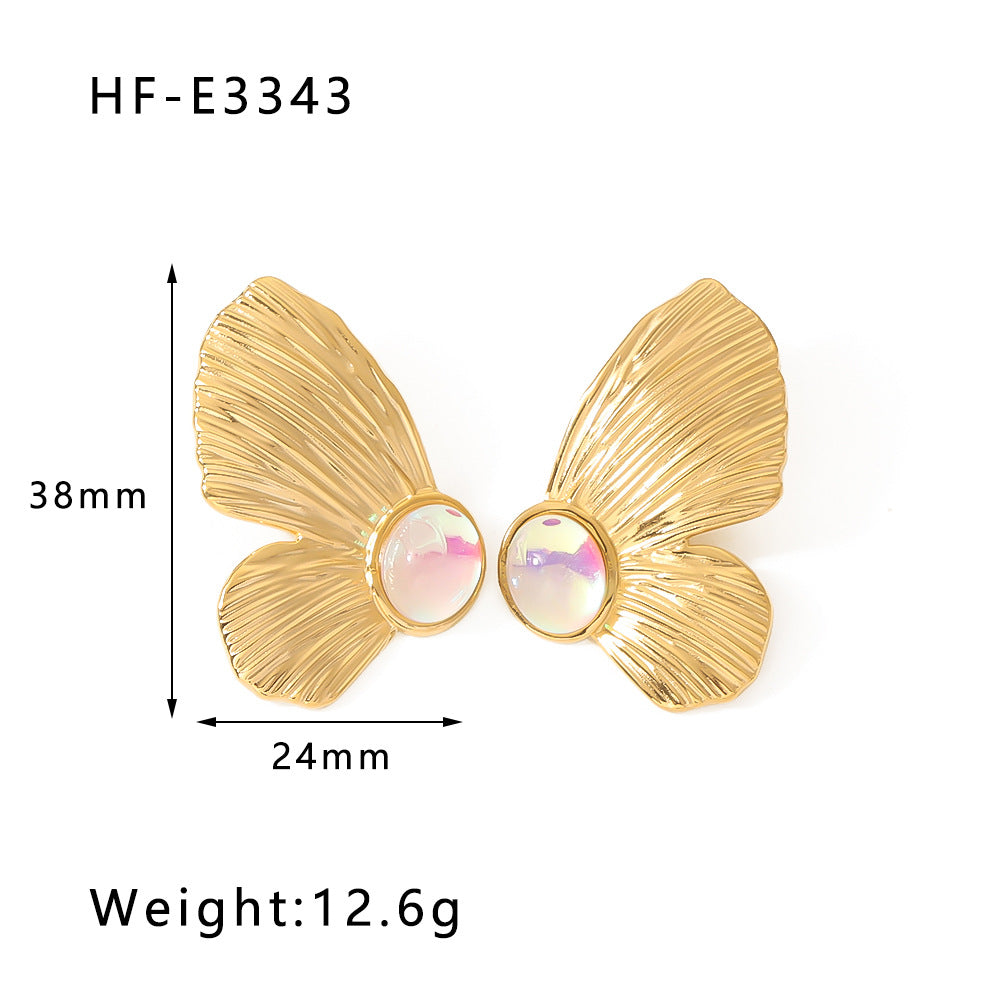 Orecchini da donna minimalisti in acciaio inossidabile a forma di farfalla floreale con finitura placcata sottovuoto in oro 18K