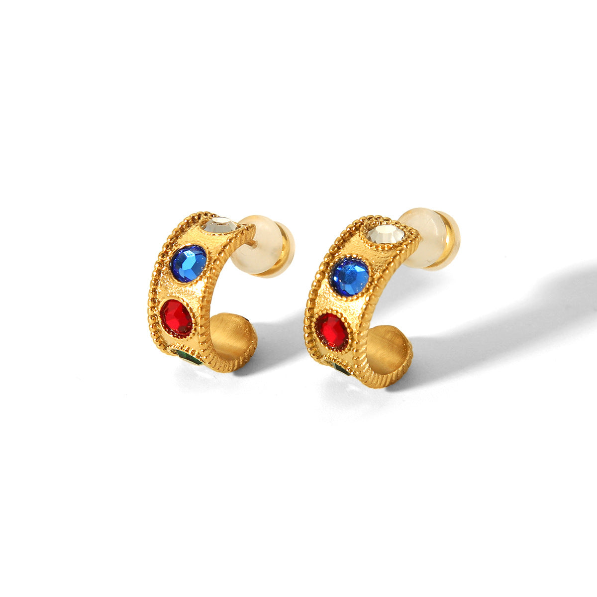 Minimalist Geometric C-Shaped Stainless Steel Earrings with Zircon Inlay Plated in 18K Gold for Women