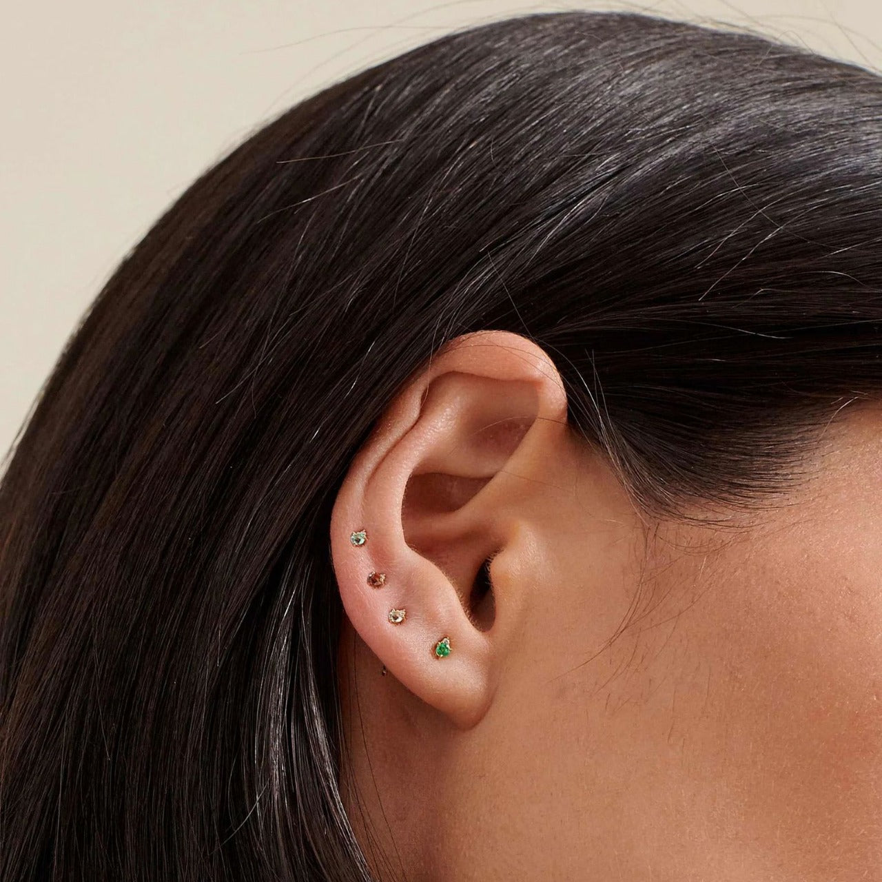Minimalist Geometric Titanium Steel Gold-Plated Birthstone Stud Earrings with Zircon for December, Stainless Steel Post