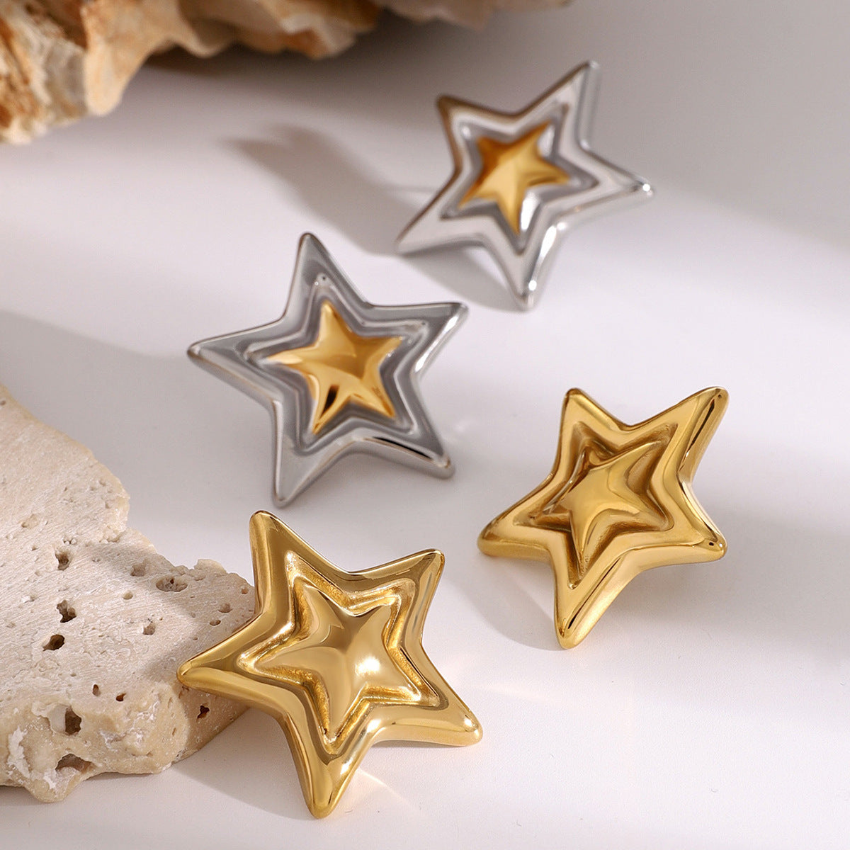 Two-Tone Star Stainless Steel Plated Earrings