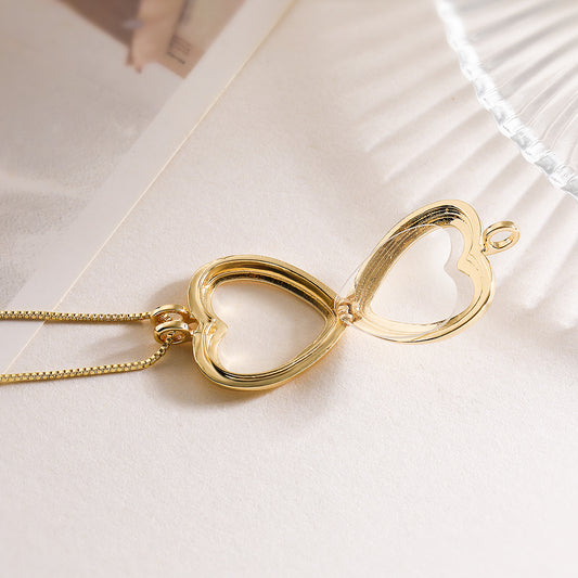 Minimalist Heart-Shaped Photo Locket Necklace in Copper with 18K Gold Plating for Women