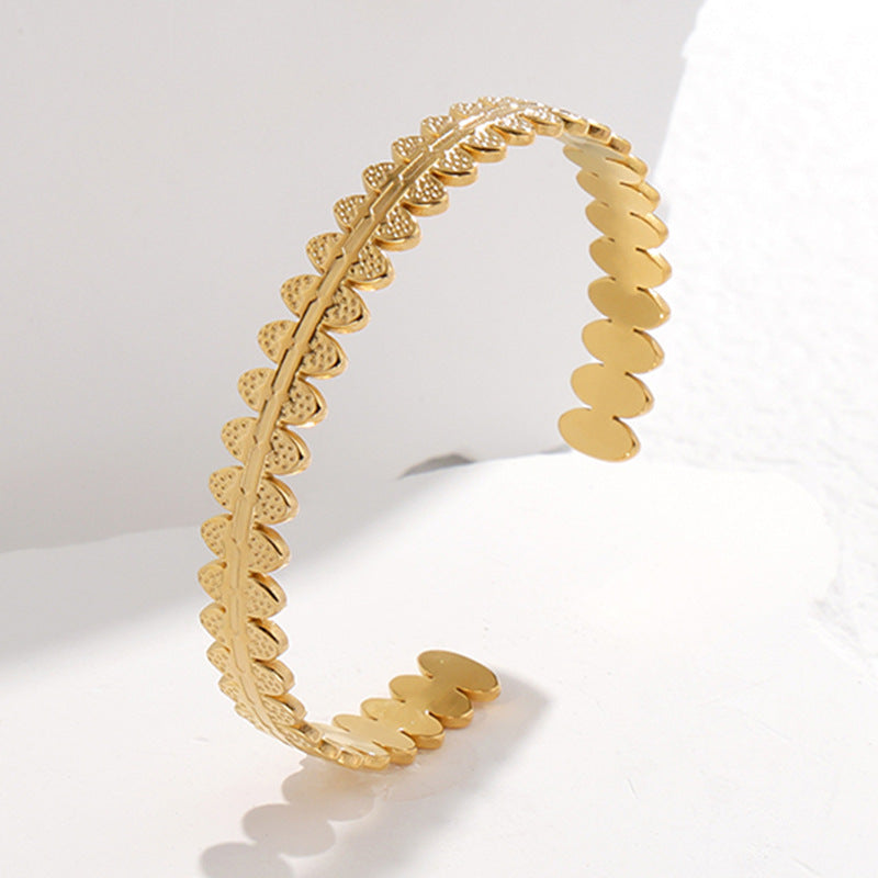 Adjustable Titanium Steel Bracelet for Women with Geometric Line Design Electroplated Finish Statement Cuff