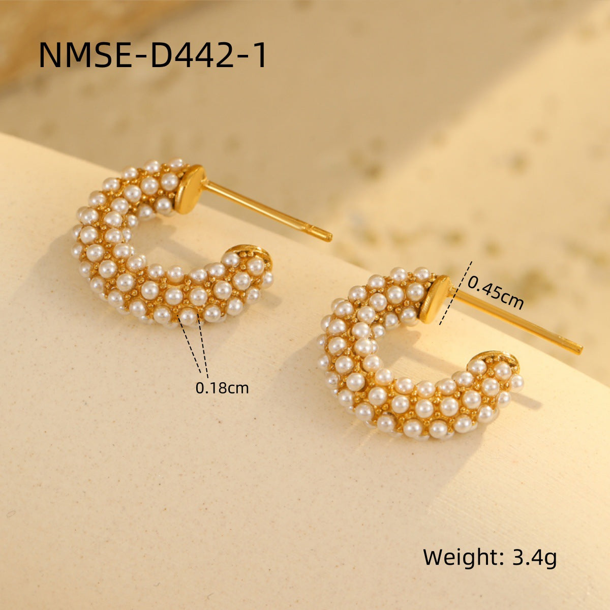 Fashion OL 18K Gold Plated Stainless Steel U-Shape Geometric Pearl Inlay Earrings for Women