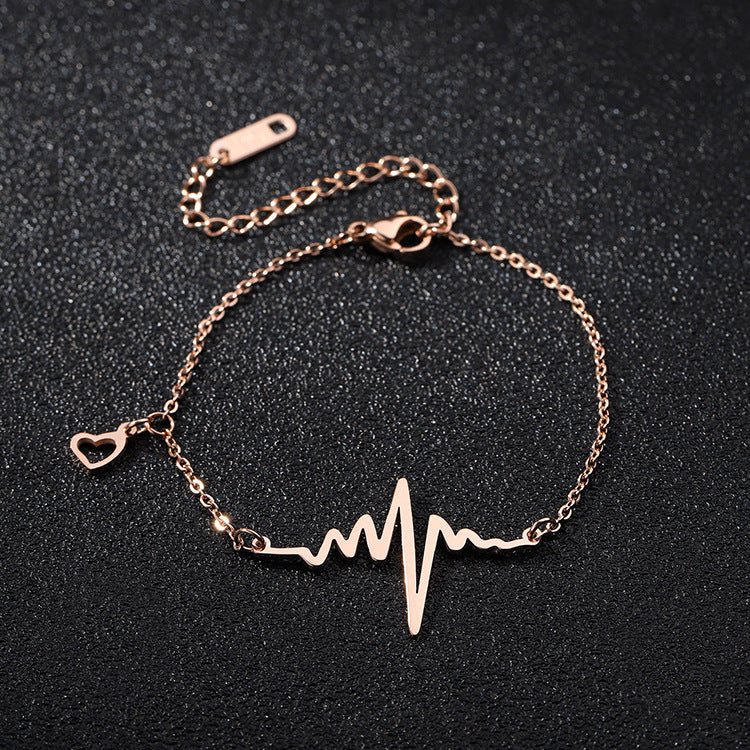 Minimalist ECG Heartbeat Design Titanium Steel Necklace for Women with Electroplated Finish Geometric Pendant Locket Style Clavicle Chain