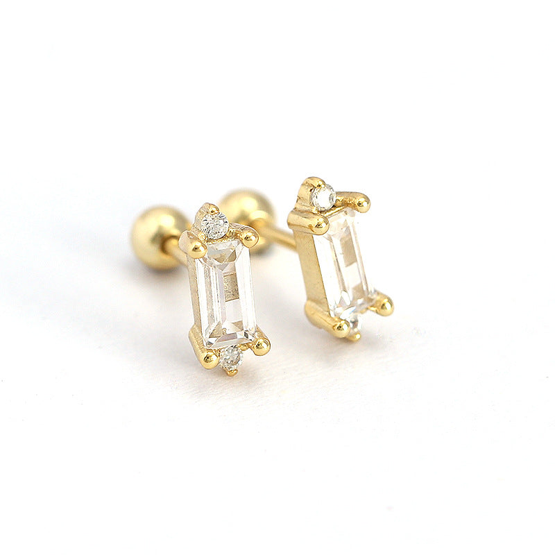 Orecchini a perno geometrici minimalisti ed eleganti in argento sterling 925 con zirconi cubici rotondi e quadrati, placcati
