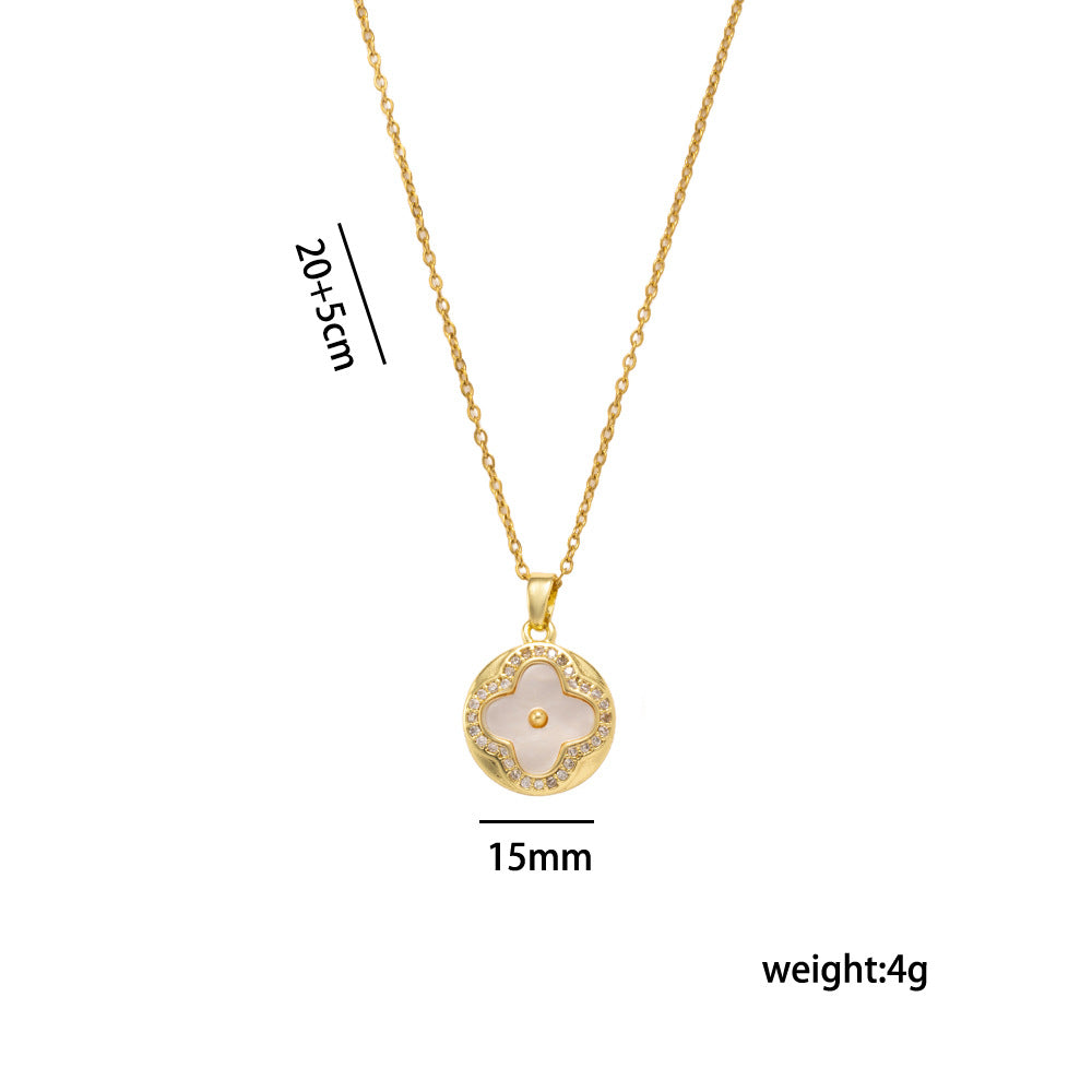 Collana da Donna in Acciaio al Titanio a Forma di Quadrifoglio Minimalista con Zirconi e Finitura Galvanizzata