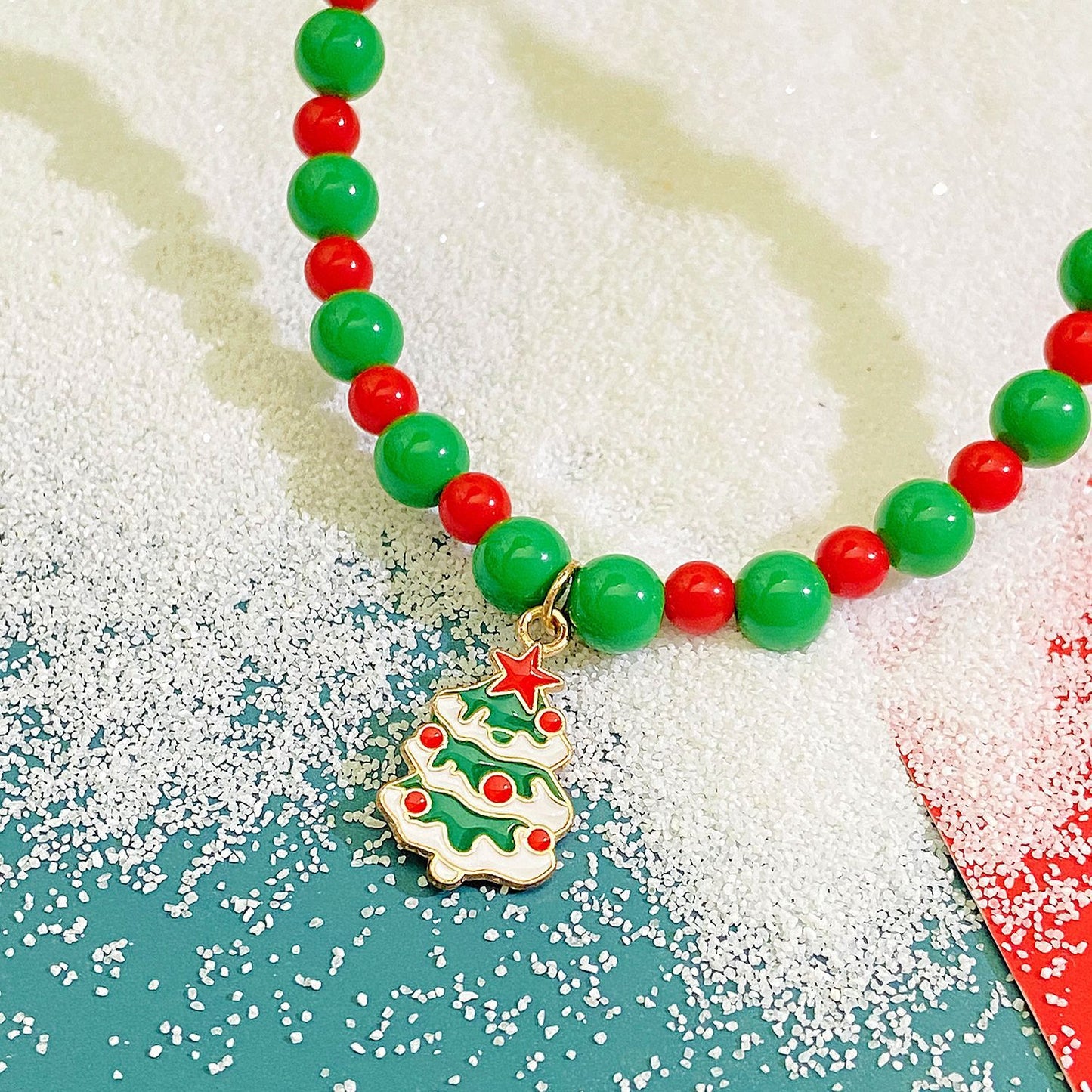 Collar Pendiente de Campana y Árbol de Navidad estilo INS para Mujer, Cadena de Aleación con Guardapelo Geométrico y Acabado Bañado