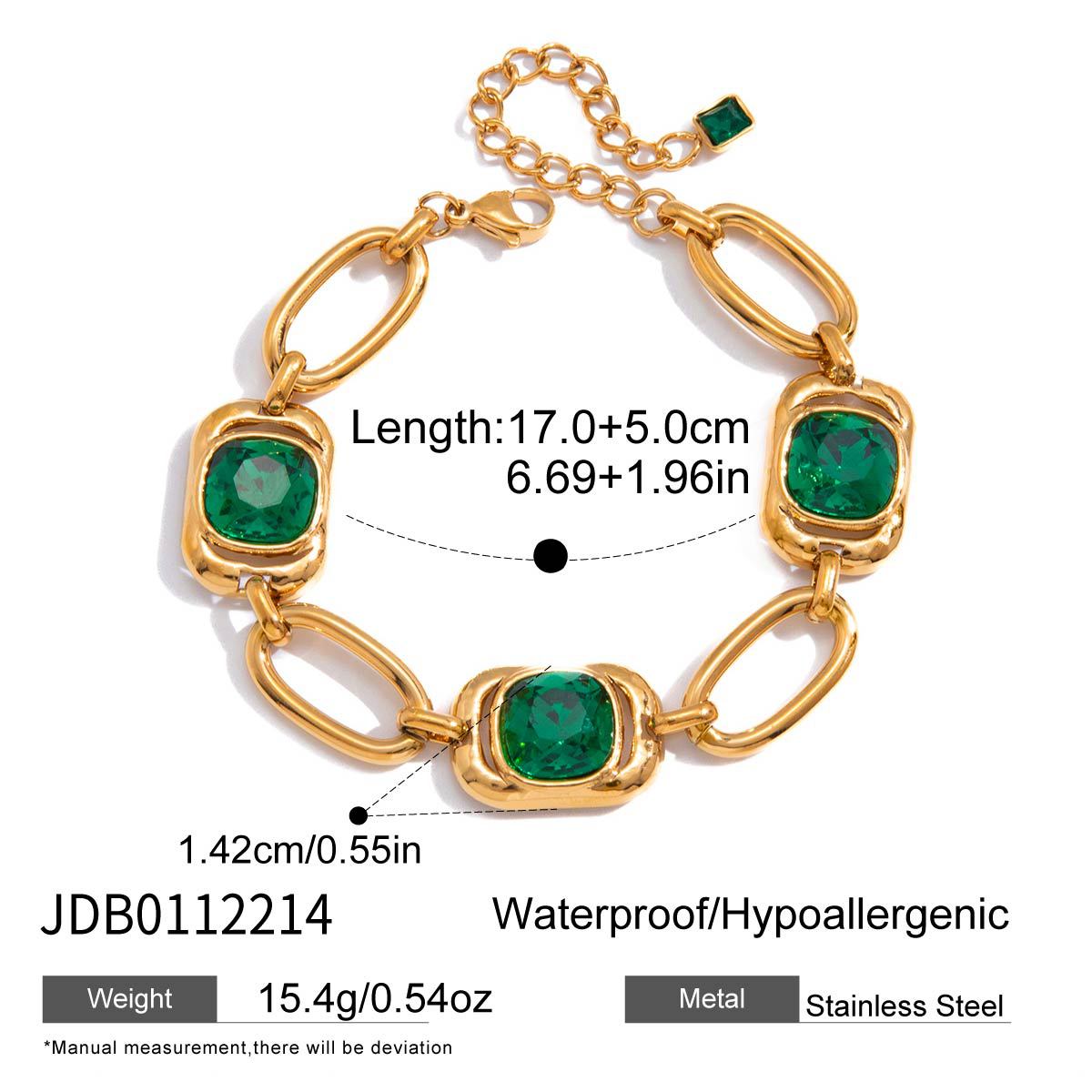 Bracciale da donna in acciaio inossidabile placcato con vetro, geometrico quadrato minimalista