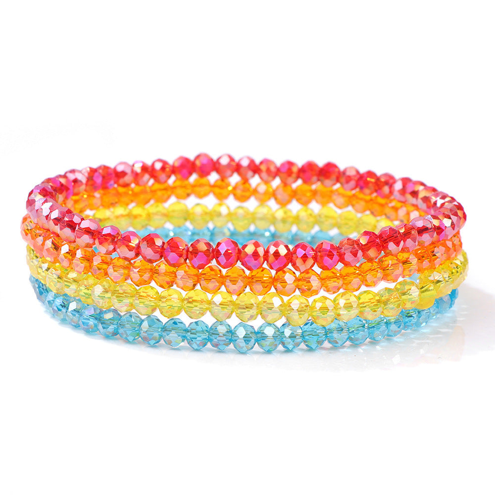 Sweet Geometric Crystal Bracelet with Cubic Zirconia Inlay Unisex Elastic String Bangle