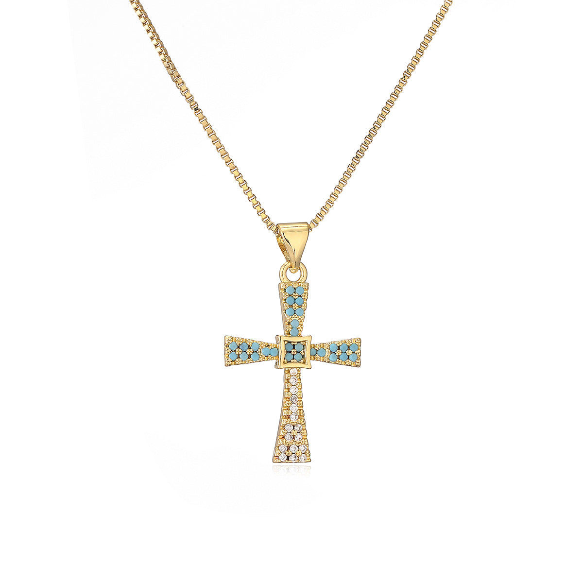 Minimalist Cross Pendant Necklace for Women in Brass with Real Gold Plating and Zircon Inlay