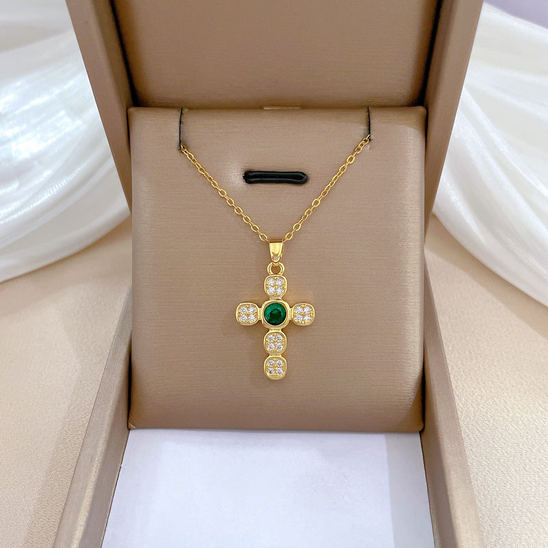 Collana in Stile Cartone Animato con Cuore in Acciaio al Titanio con Pendente in Rame e Intarsio di Strass per Donne e Uomini