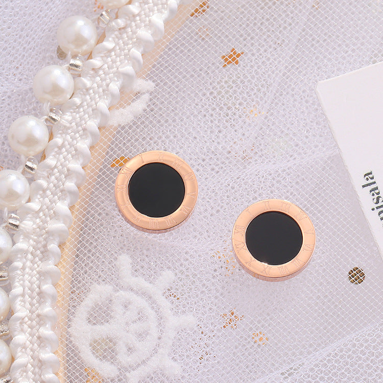 Minimalist Roman Numeral Titanium Steel Stud Earrings for Women Geometric Shape Hypoallergenic Fashion Ear Jewelry