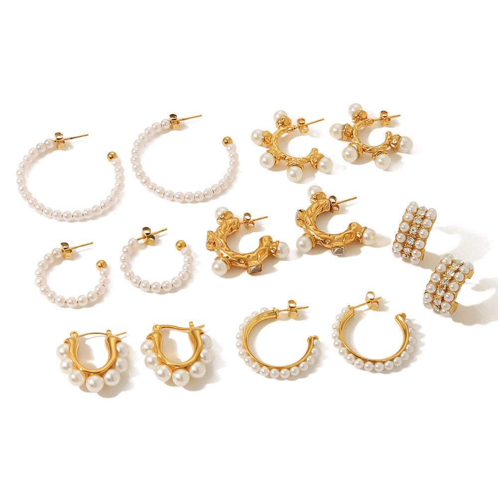 INS Style Geometric Stainless Steel Ear Cuffs with Zirconia and Pearl Accents for Women