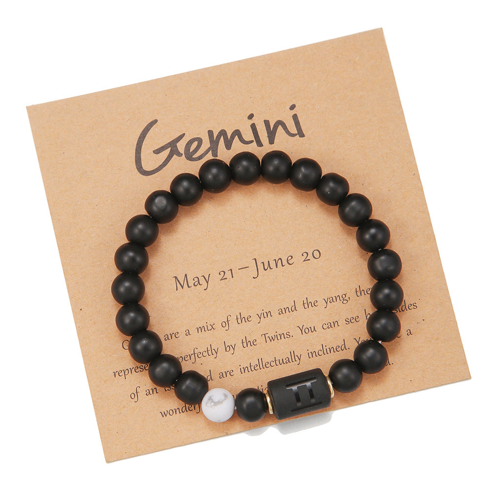 Matte Black Agate Geometric Beaded Bracelet for Men and Women