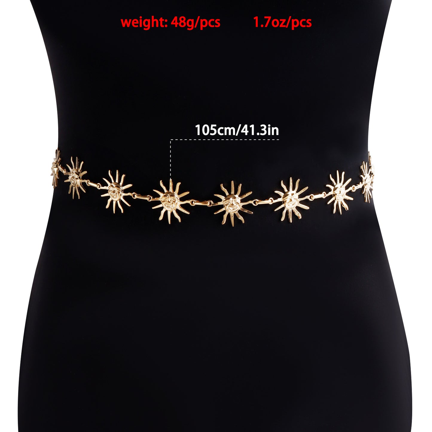 Casual Punk-Style Metal Smile Sun Waist Chain for Women Body Chain Accessory for Dresses