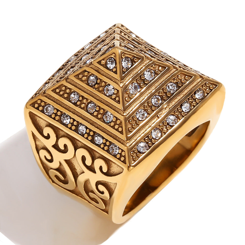 Anillo Minimalista Geométrico de Acero Inoxidable con Baño de Oro de 18K para Hombres