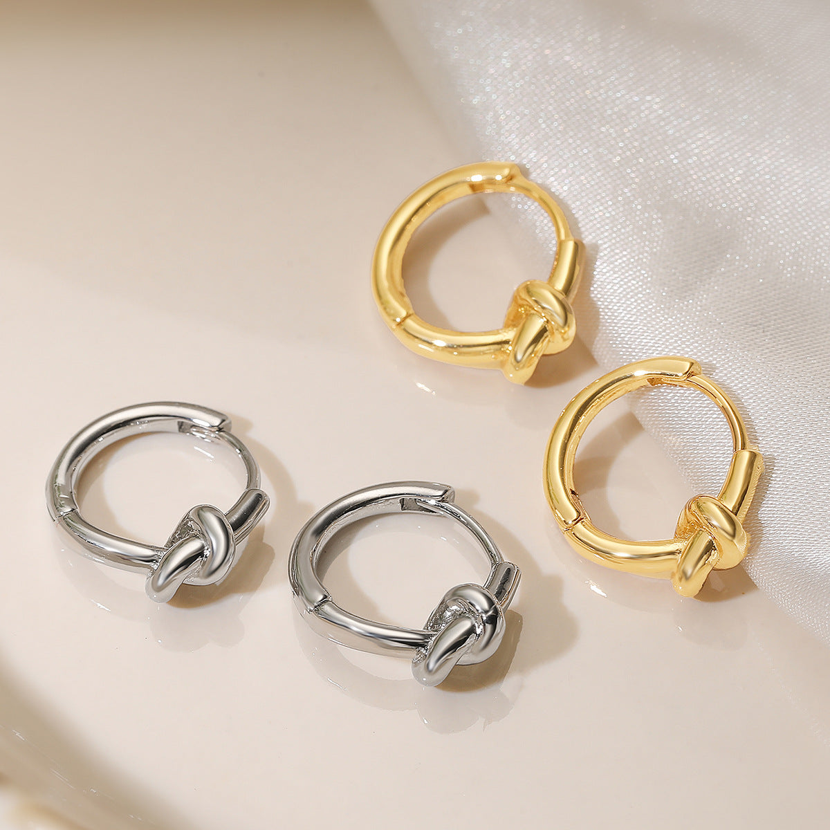 Minimalist Geometric Copper Hoop Earrings with 18K Gold Plating for Women, Irregular Knot Design, Vintage-Inspired Fashion Jewelry