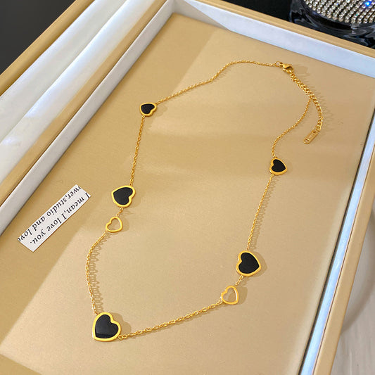 Minimalist Geometric Black Heart Titanium Steel Plated Necklace for Women