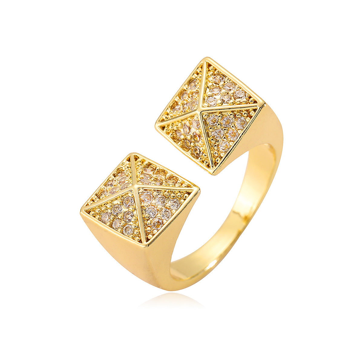 Minimalist Irregular Geometric Open Ring for Women Made of Brass with Real Gold Plating and Zircon Inlay