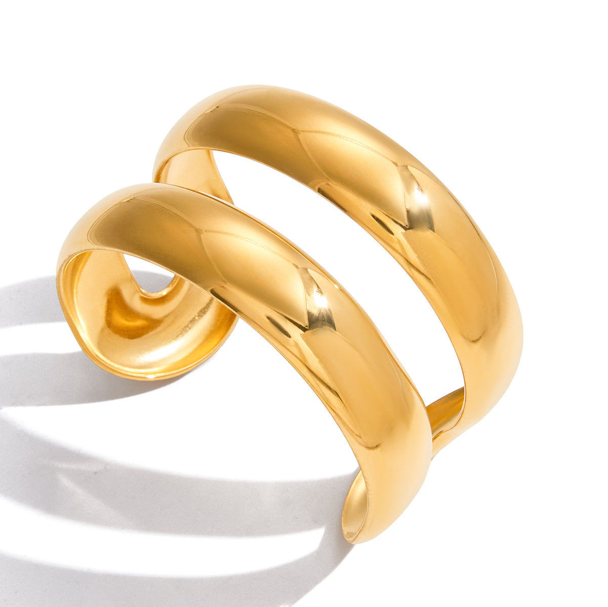 Pulsera Minimalista Geométrica de Doble Capa de Acero de Titanio con Chapado en Oro e Incrustaciones de Resina para Mujer