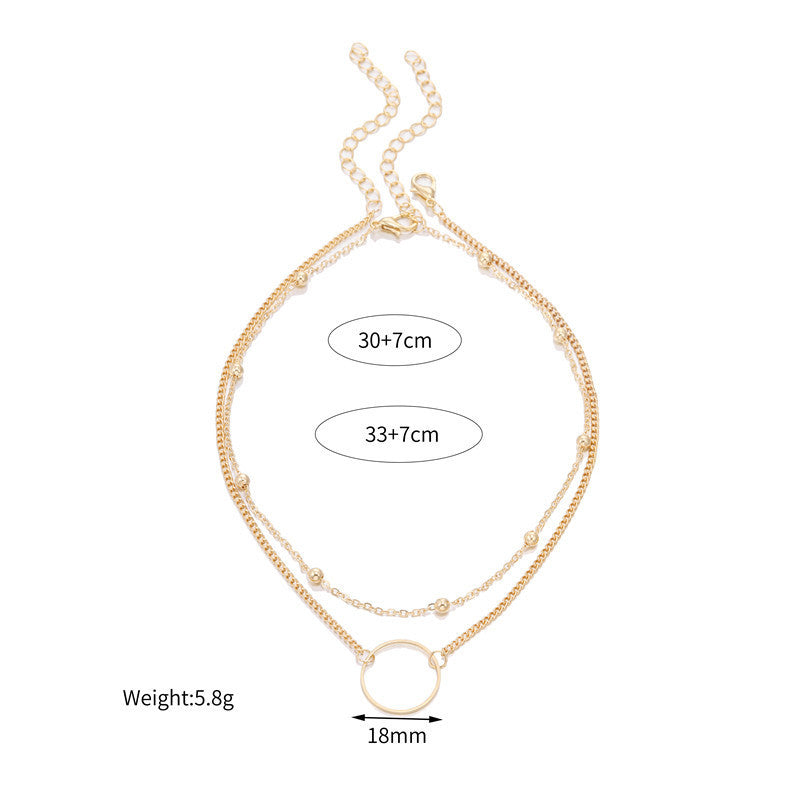 Minimalist Sweet Geometric Round Alloy Plated Pendant Double Layer Ball Chain Necklace for Women