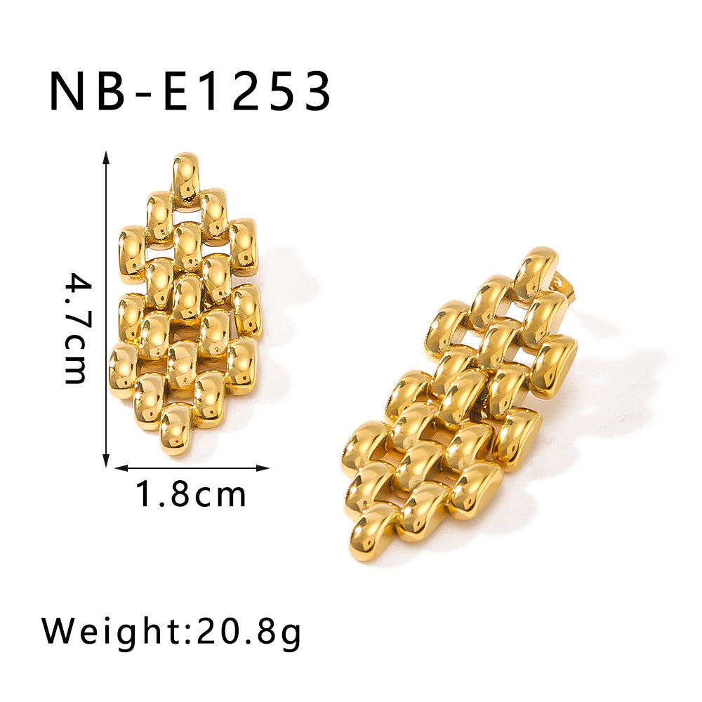 Minimalist Geometric Hollow Stainless Steel Earrings with Vacuum Plated 18K Gold Finish for Women