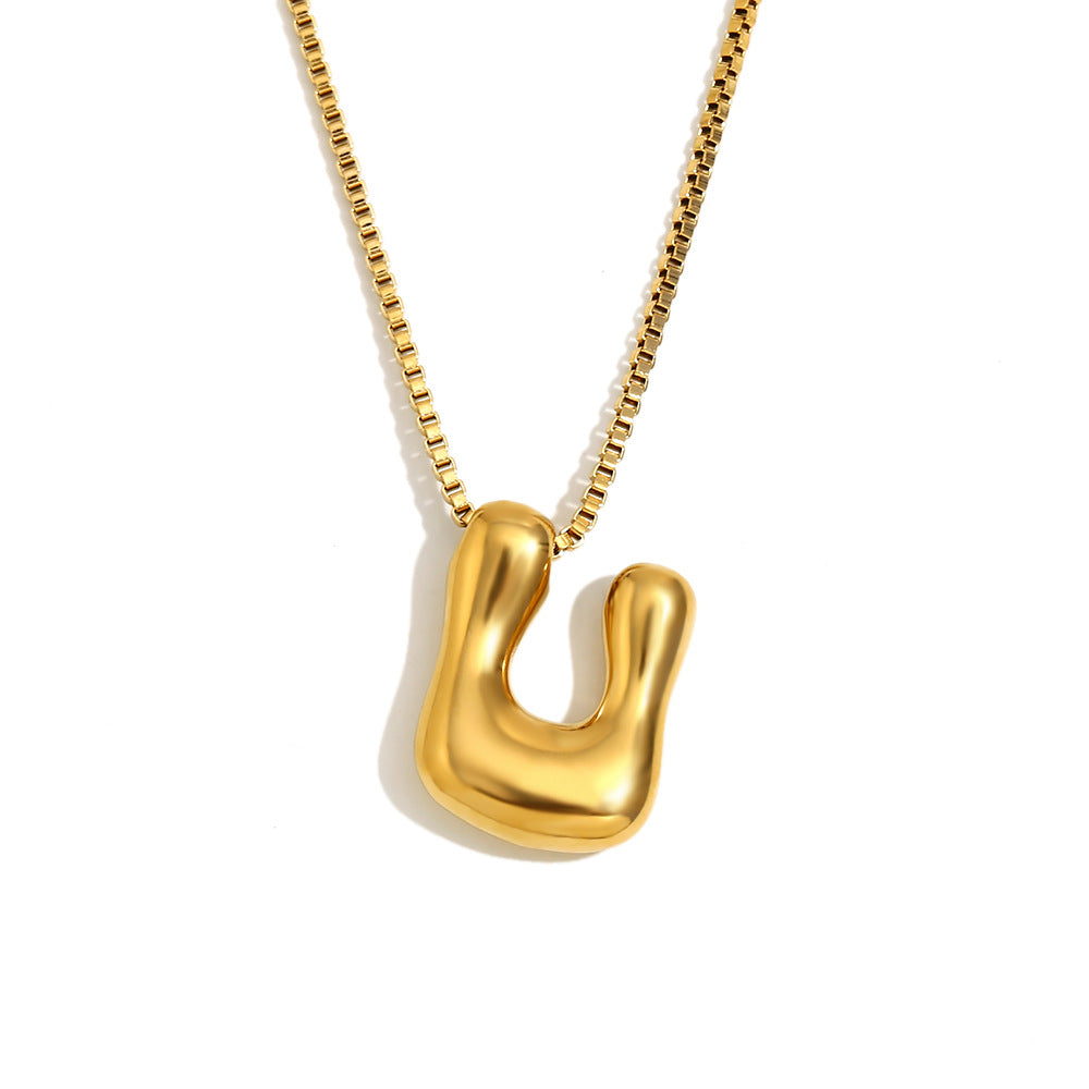 Minimalist Fashion Letter Necklace for Women Stainless Steel Pendant with 18K Gold Plating