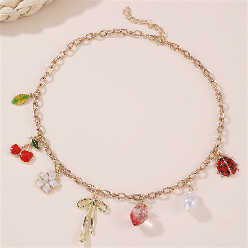 Collana Pendente Minimalista a Forma di Fiocco in Lega per Ragazze con Finitura Smaltata, Catena Regolabile Stile Choker