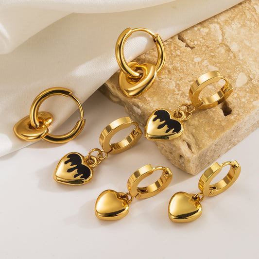 Pendientes de Aro de Acero Inoxidable con Forma de Corazón Lujosos Ligeros para Mujer con Acabado Chapado