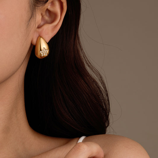 Fashionable Stainless Steel Rhinestone Teardrop Stud Earrings with Heart and Star Shapes for Women