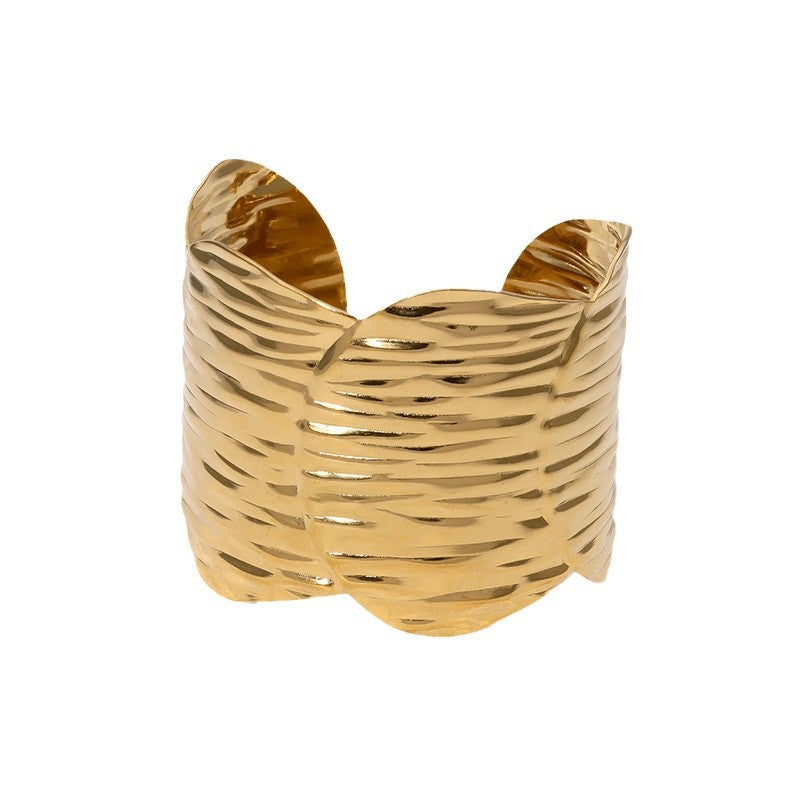 Irregular Wide Cuff Bracelet in Stainless Steel with Gold Plating for Women, Fashionable Minimalist and Elegant Design