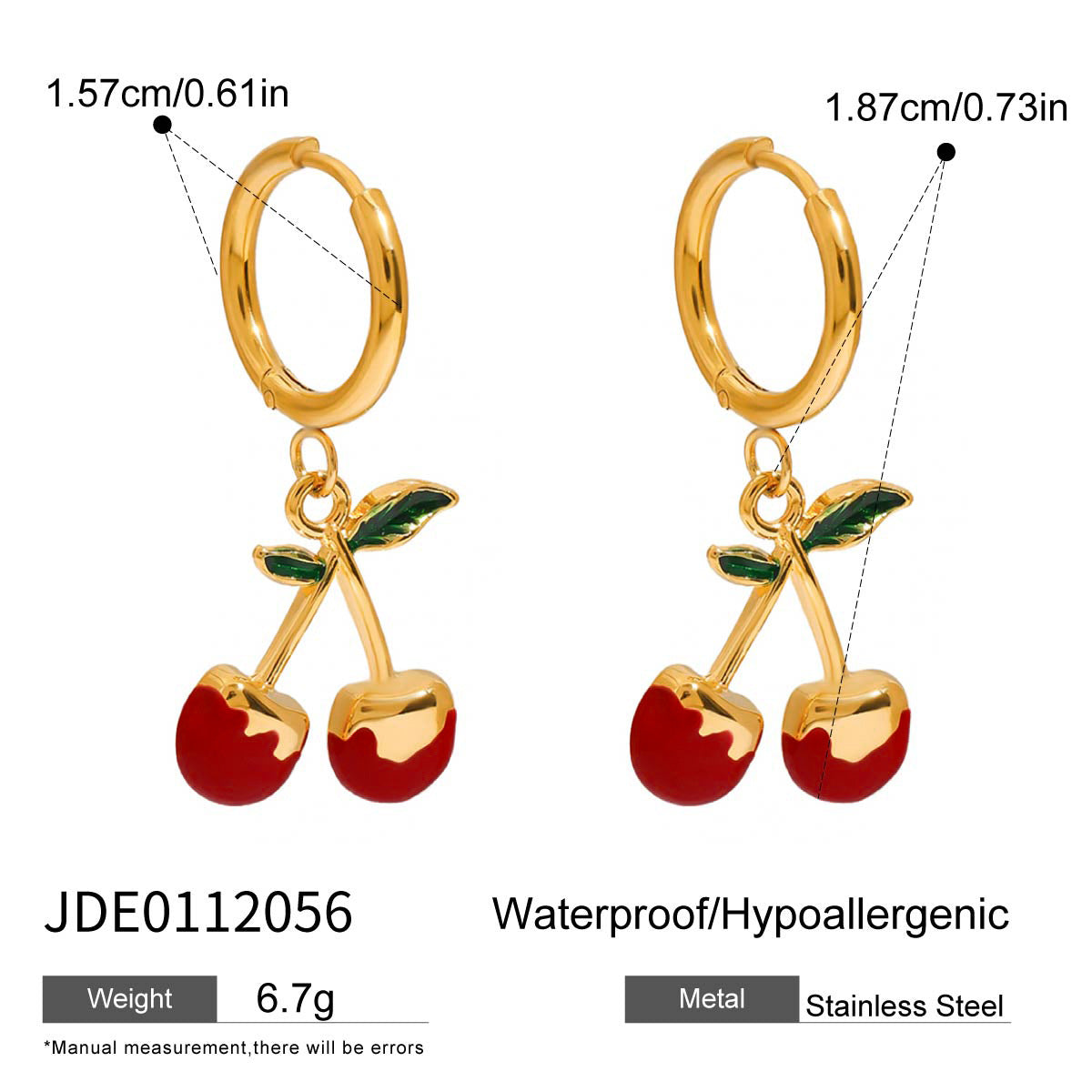 Elegant Geometric Cherry Drip Oil Plated Stainless Steel Earrings for Women