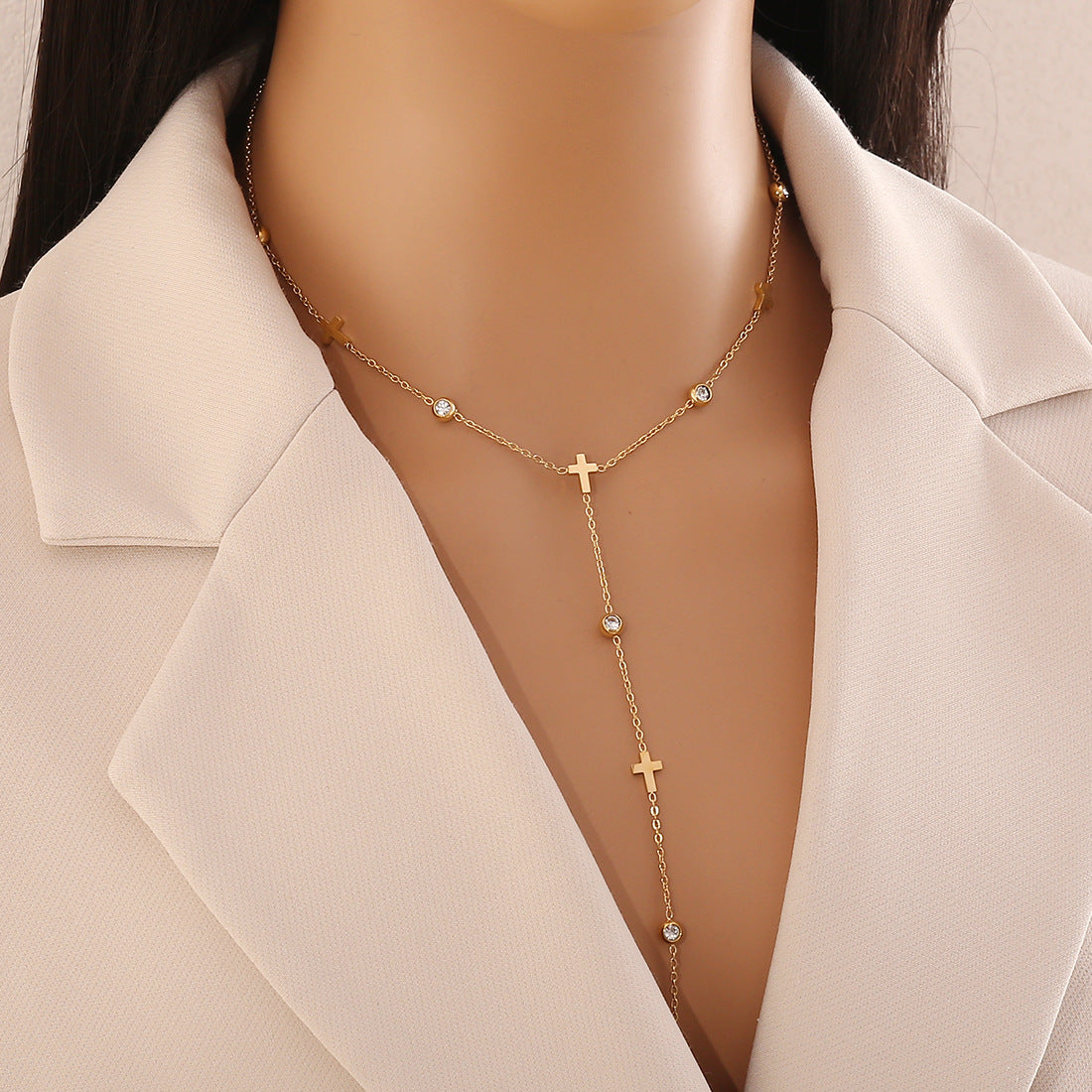 Fashion OL Heart-Shaped Y-Necklace in Stainless Steel with Plated Finish for Women