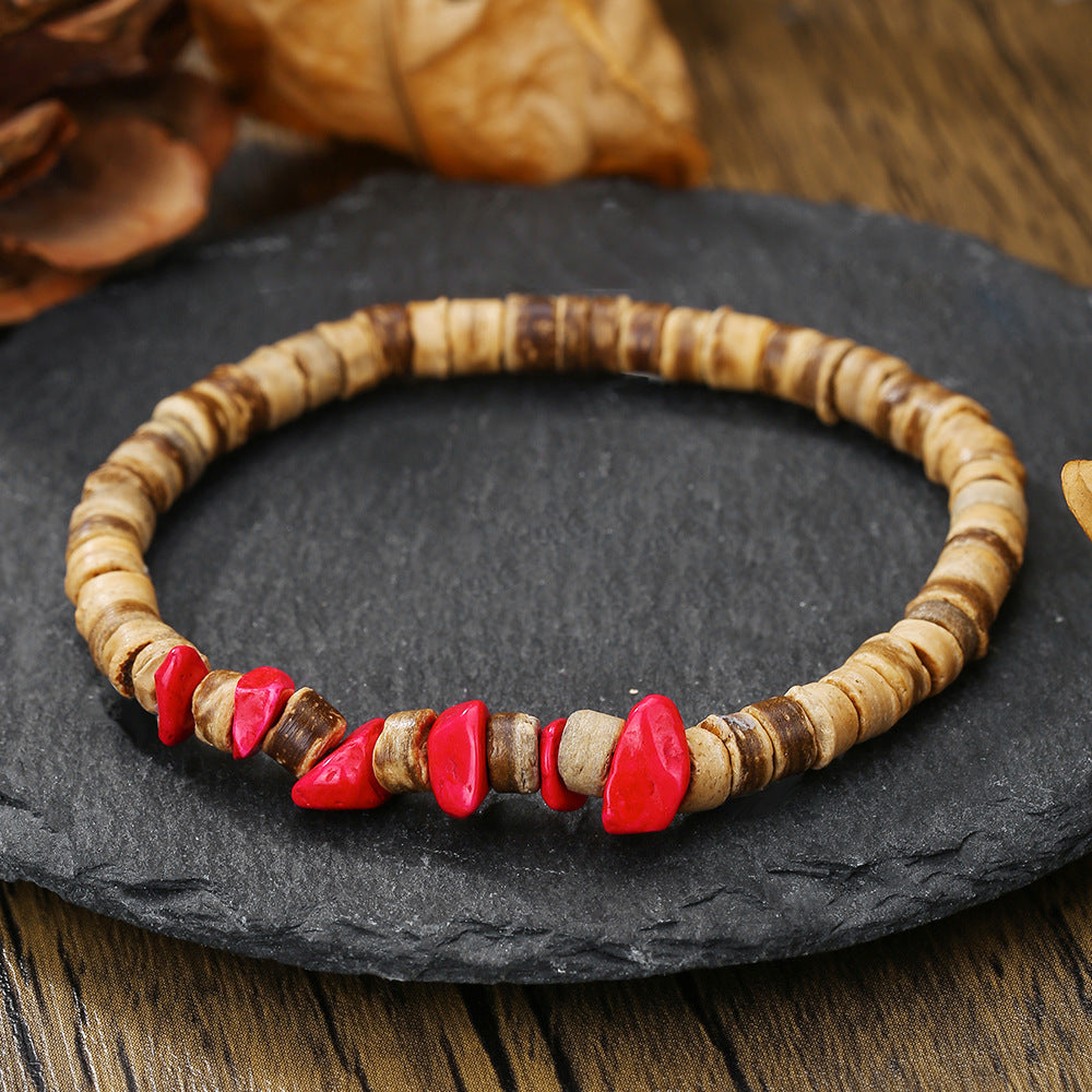 Bohemian Geometric Wood Turquoise Chip Beaded Bracelet Charm Bar Unisex