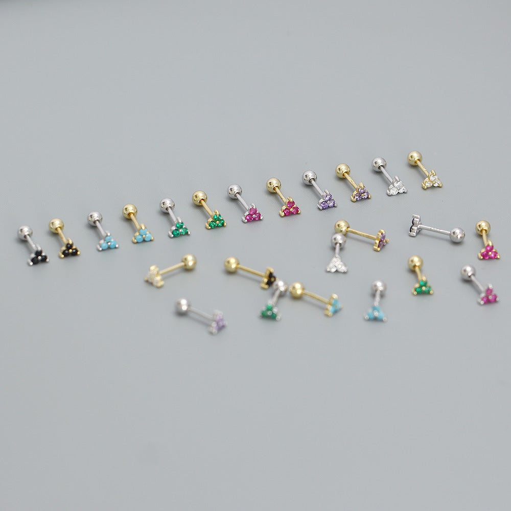 Minimalist Clover-Shaped 925 Sterling Silver Threader Ear Cuffs with Geometric Dot Pattern