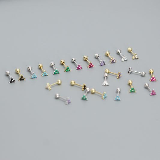 Orecchini a Filo a Forma di Trifoglio Minimalista in Argento Sterling 925 con Motivo a Punti Geometrici