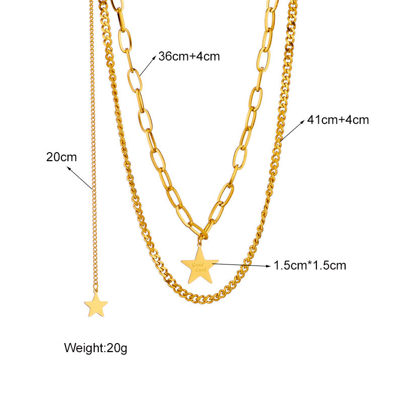 Collana da donna con ciondolo a stella a doppio strato minimalista in acciaio al titanio con finitura placcata