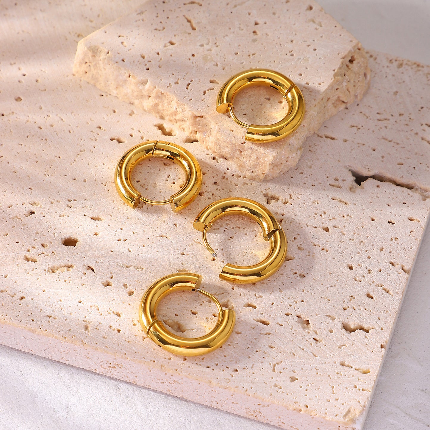Minimalist Geometric Stainless Steel Hoop Earrings for Women with Plated Finish
