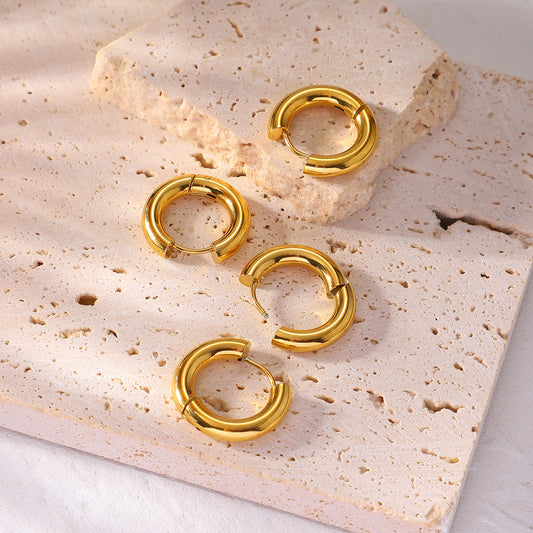 Minimalist Geometric Stainless Steel Hoop Earrings for Women with Plated Finish