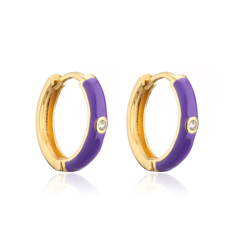 Colorful Drip Oil Cubic Zirconia Geometric Brass Gold Plated Hoop Earrings for Women