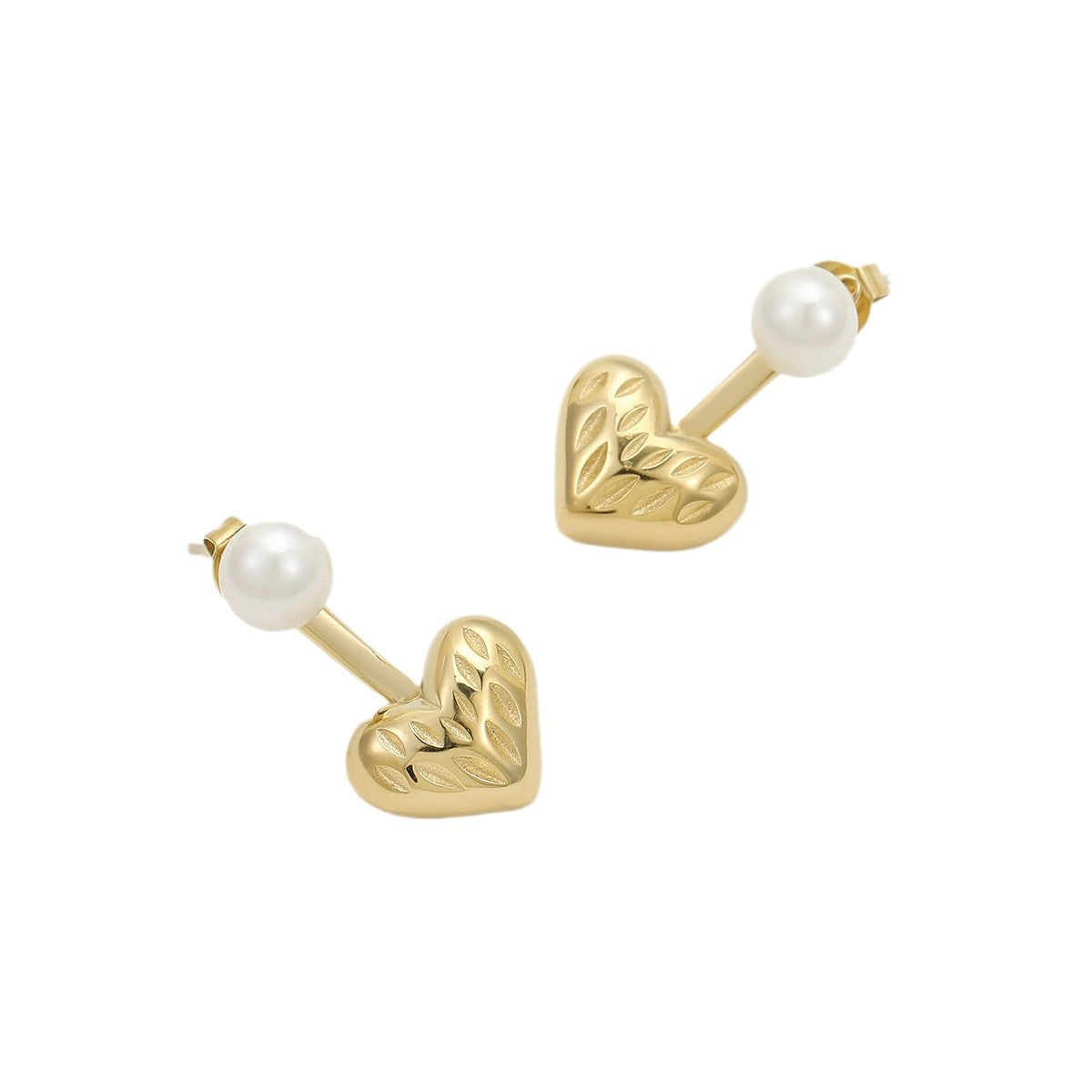 Orecchini a cuore in perla in acciaio inossidabile placcato oro 18 carati vintage da donna indossabili in due modi