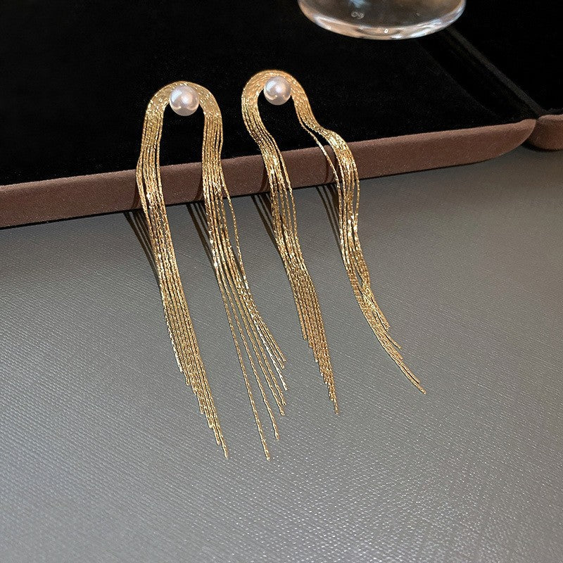 Vintage Geometric Metal Stud Earrings with Round Pearl Accents and Silver-Plated Posts for Women
