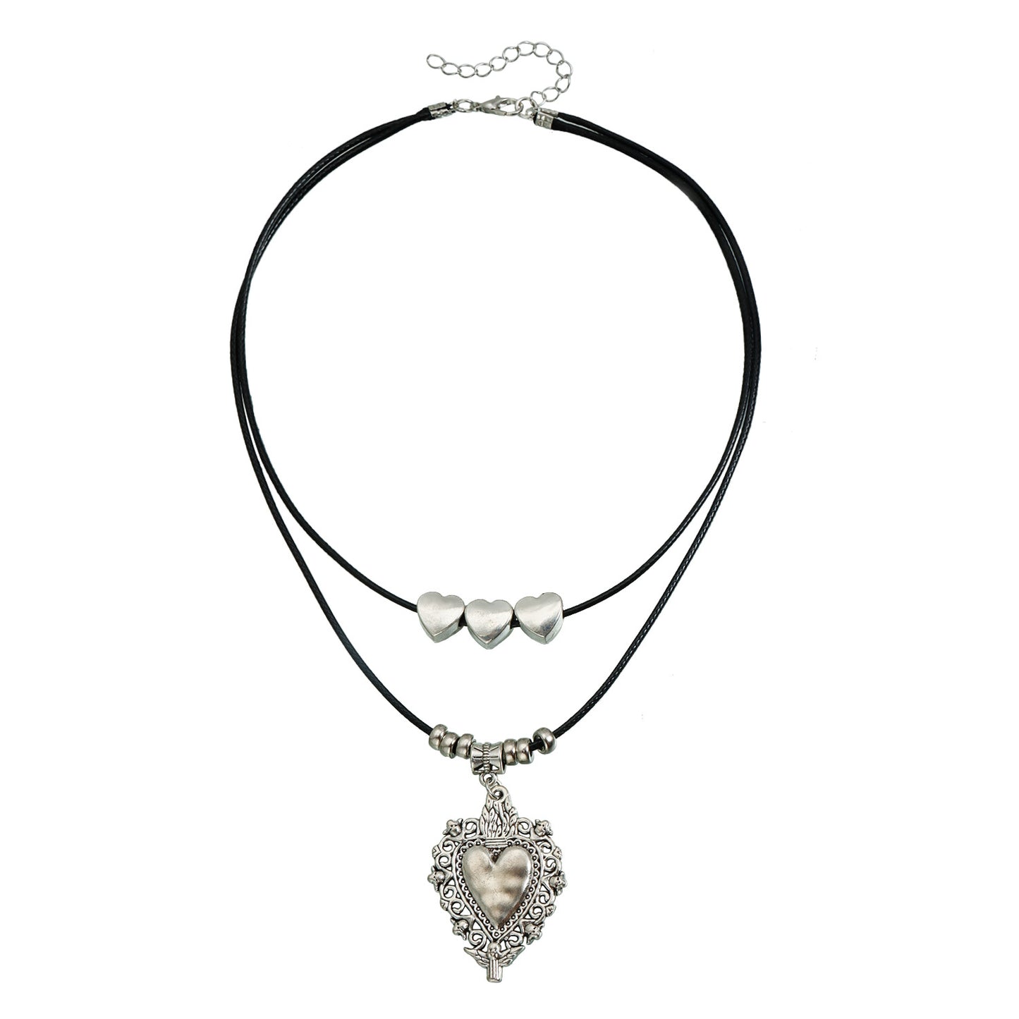 Vintage Bohemian Geometric Heart Turquoise Inlay Alloy Plated Multi-layer Necklace for Women