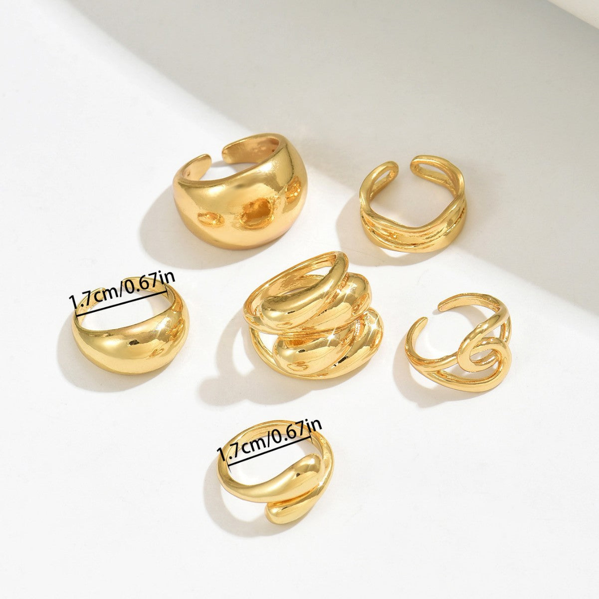 Anillo de aleación de zinc geométrico minimalista con acabado chapado y banda abierta ajustable para mujer