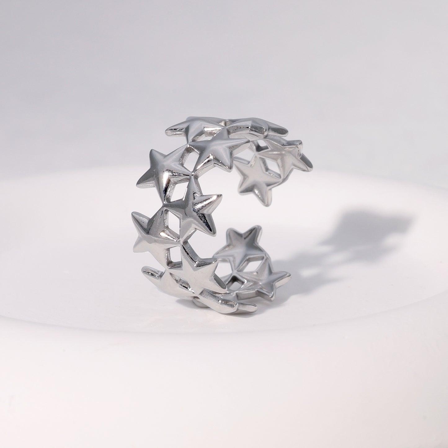 Anillo abierto vintage minimalista de acero inoxidable chapado en oro de 18 quilates con diseño de corazón, floral, geométrico y estrella para mujer