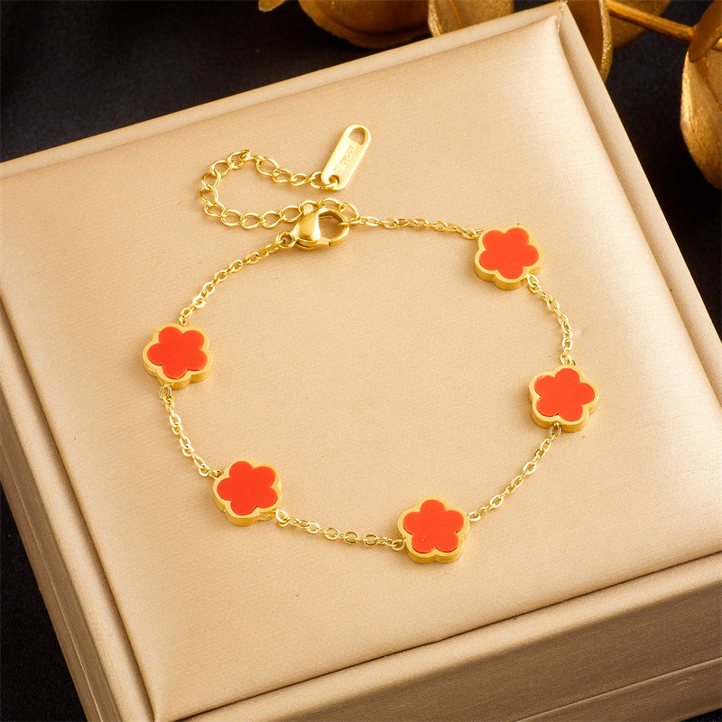 Vintage Minimalist Floral Stainless Steel Plated Bracelet for Women